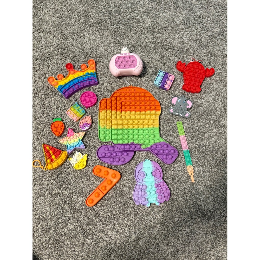 Fidget‎ Toy Lot Pop Its Among Us Rainbow Crown Sloth Lobster Pizza Sensory